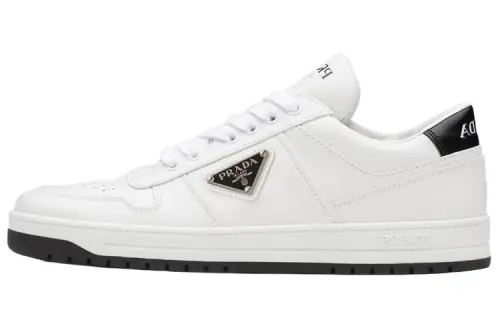 PRADA Downtown Perforated Leather Sneakers 'White Black' Women's