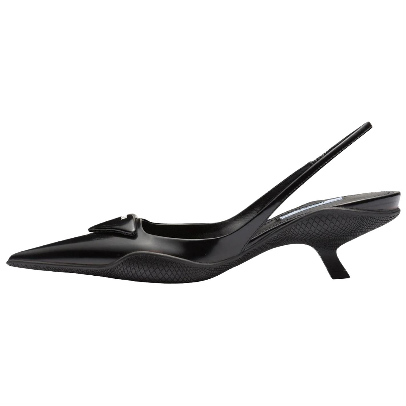 PRADA 30mm Sling Back Pumps Black Brushed Leather