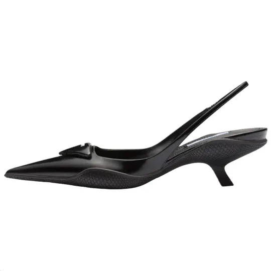 PRADA 30mm Sling Back Pumps Black Brushed Leather