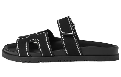 HERMES Chypre Rubber Sole Slide Slippers Women's Black