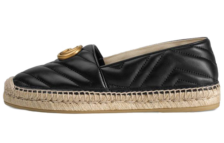GUCCI Gucci First Layer Cowhide Round Toe Logo Fisherman Shoes Women's Black