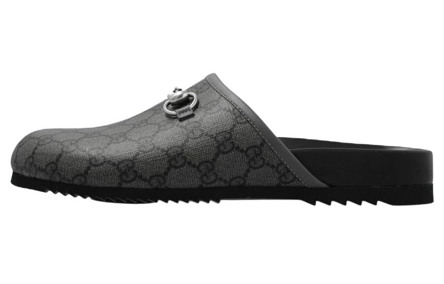 GUCCI Horsebit Closed Toe Slippers Men's Gray Black