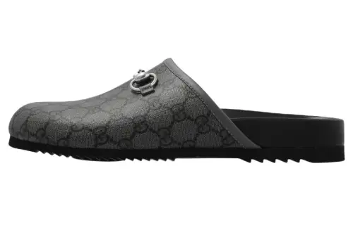 GUCCI Horsebit Closed Toe Slippers Men's Gray Black