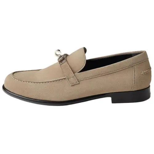 HERMES Destin Suede Loafers Women's Beige