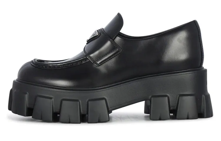 PRADA Brushed Leather Monolith Loafers 'Black' Women's