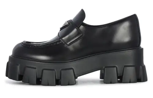 PRADA Brushed Leather Monolith Loafers 'Black' Women's
