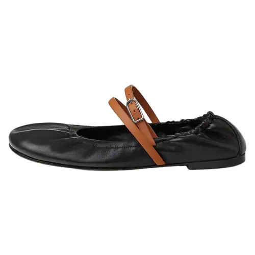 HERMES Hermès Jolly calfskin, palladium plated shoe buckle, double circle ankle strap, round toe flat, Mary Jane shoes, women's black