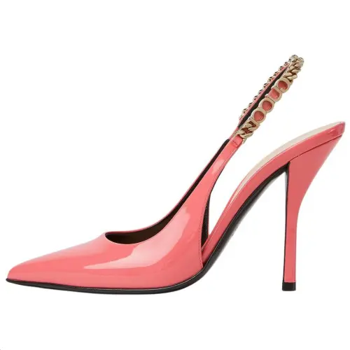 GUCCI Signoria Patent Leather Slim Heel High Heels 10.5cm Women's Pink