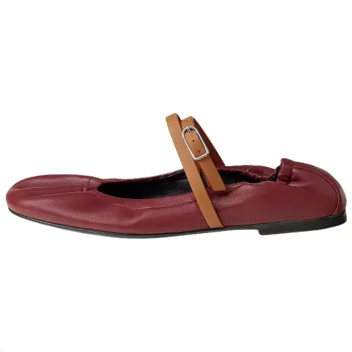 HERMES Jolly Leather Flat Mary Jane Shoes Women's Red