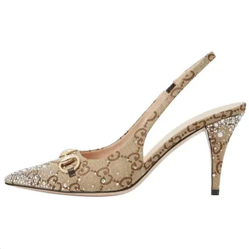 GUCCI Horsebit Slim Heel High Heels 8.5cm Women's Beige Brown