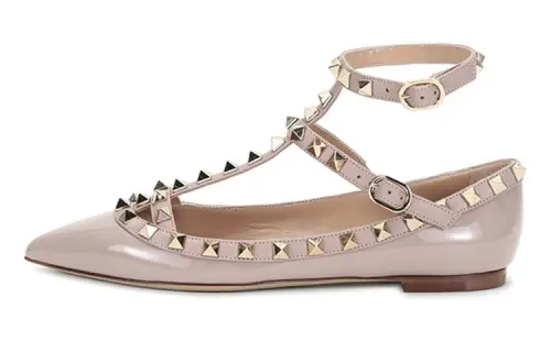 Valentino Rockstud GARAVANI Patent Leather Casual Shoes Women's Gray Pink