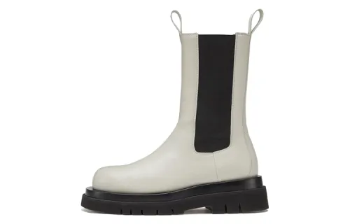 Bottega Veneta Lug Chelsea Top Grain Cow Leather Short Chelsea Boots Women's White Black