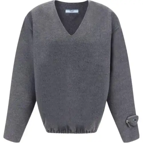 PRADA Sweaters Women's Gray V Neck Moderate Other