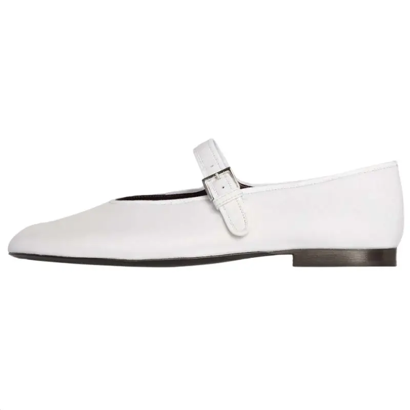 THE ROW Boheme MJ Leather Flat Mary Jane Shoes Women's White