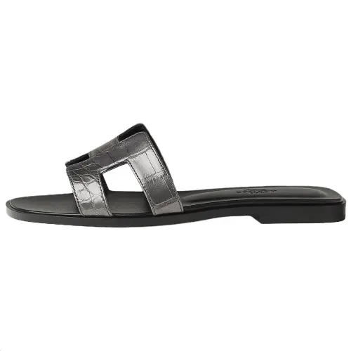 HERMES Oran Slide Slippers Women's Silver Gray