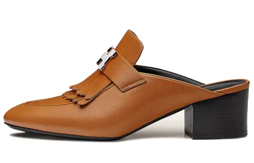 HERMES Tuileries Chunky Heel High Heels Women's Brown