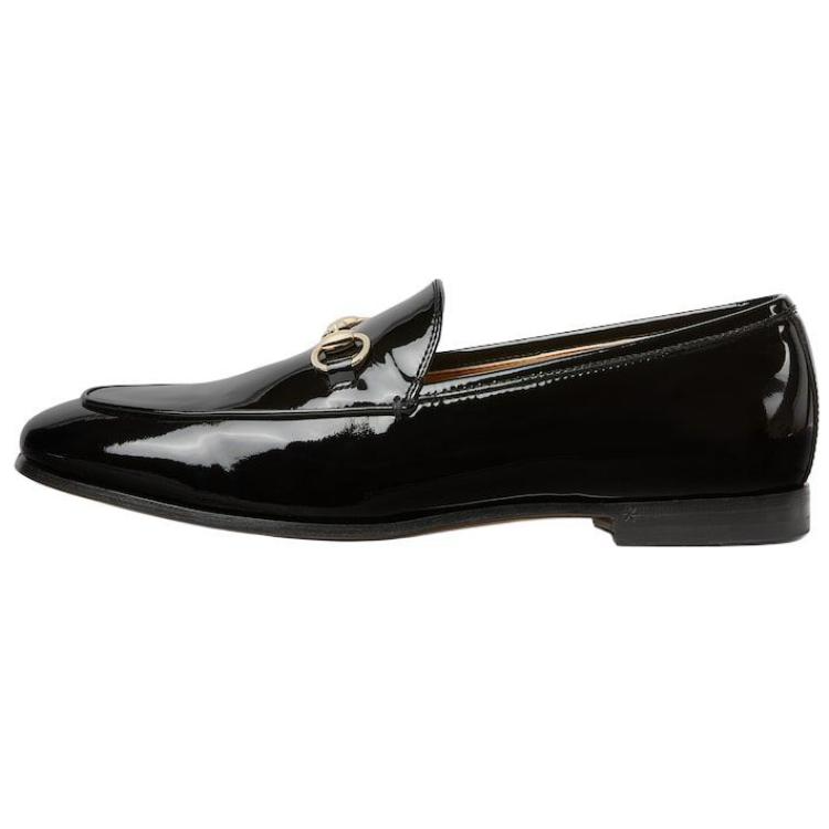 GUCCI Gucci Jordaan patent leather horsebit round toe loafers women's black