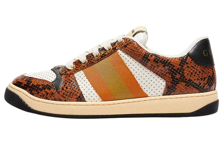 GUCCI Screener Distressed Shoes Cow Leather Low top Low top Stylish Skateboarding Shoes Men's Brown White