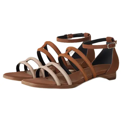 HERMES Graziella Leather One Strap Sandals Women's Brown