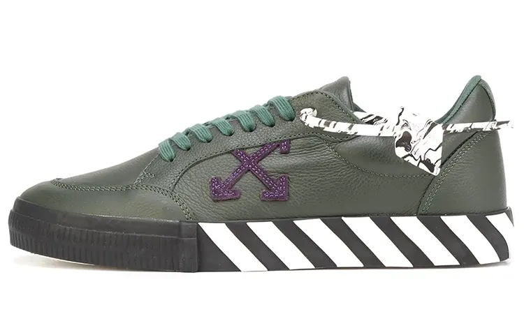 OFF WHITE Vulc Low Dark Green Leather