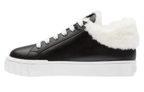 MIU MIU Miu Miu wool-lined leather high-top sneakers, low-top fashion sneakers, women's black