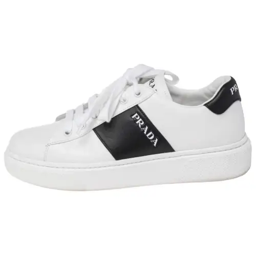 PRADA Leather Low top Skateboard Shoes Women's White Black