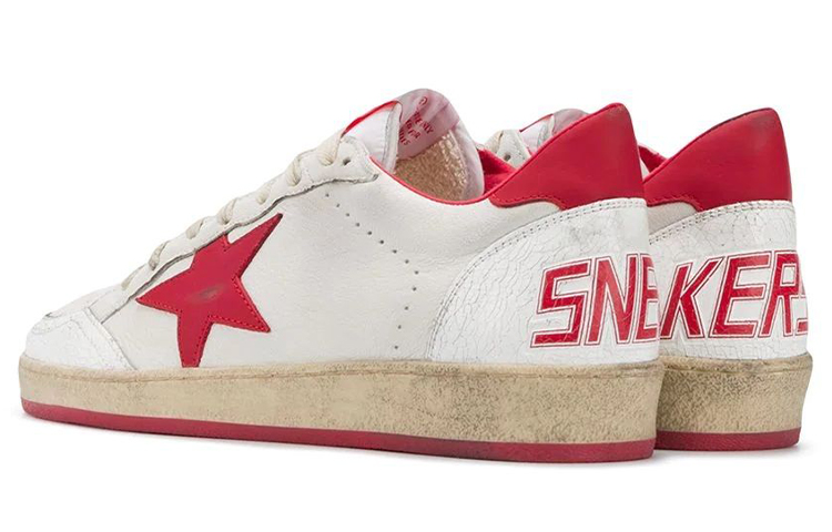 Golden Goose Ball Star Distressed Low top Stylish Skateboarding Shoes Men's White Red