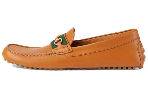 GUCCI Horsebit Web Gommino Loafers Men's Brown Yellow
