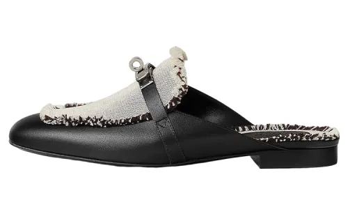 HERMES Oz Closed Toe Slippers Women's Black White