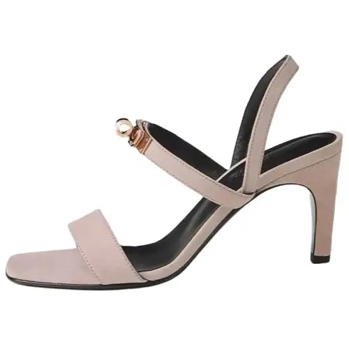 HERMES Glamour Suede One Strap Sandals 7.5cm Women's Pink