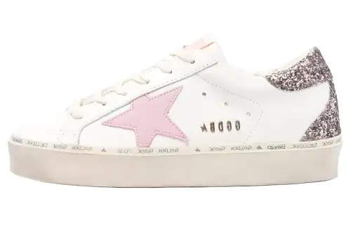 Golden Goose Hi Star White Antique Pink Glitter Women's