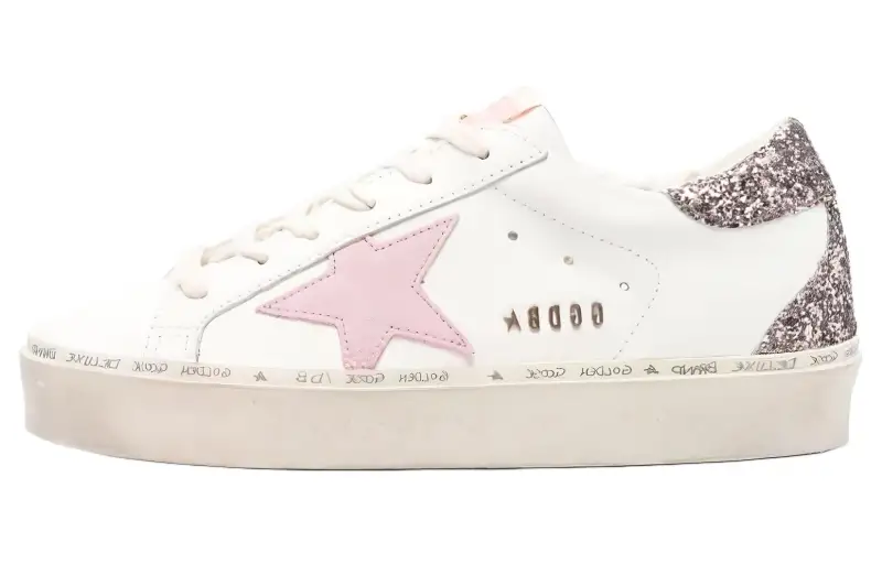 Golden Goose Hi Star White Antique Pink Glitter Women's