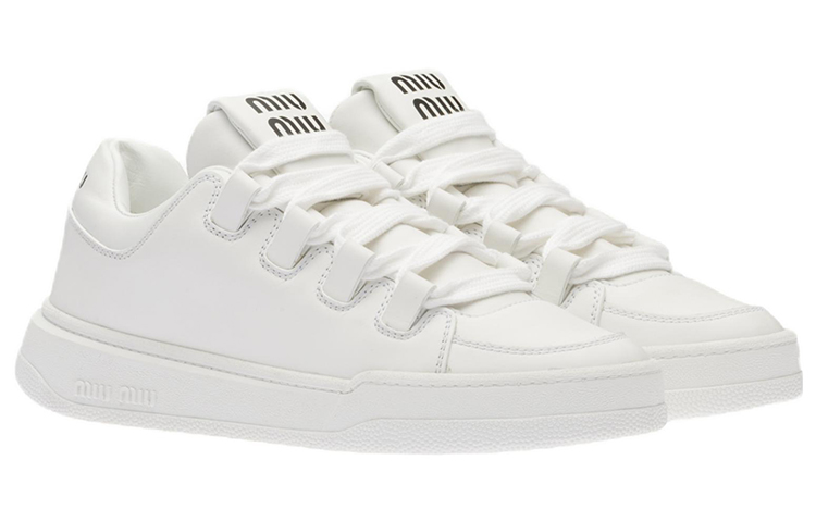 MIU MIU Leather Low top Stylish Skateboarding Shoes Women's White