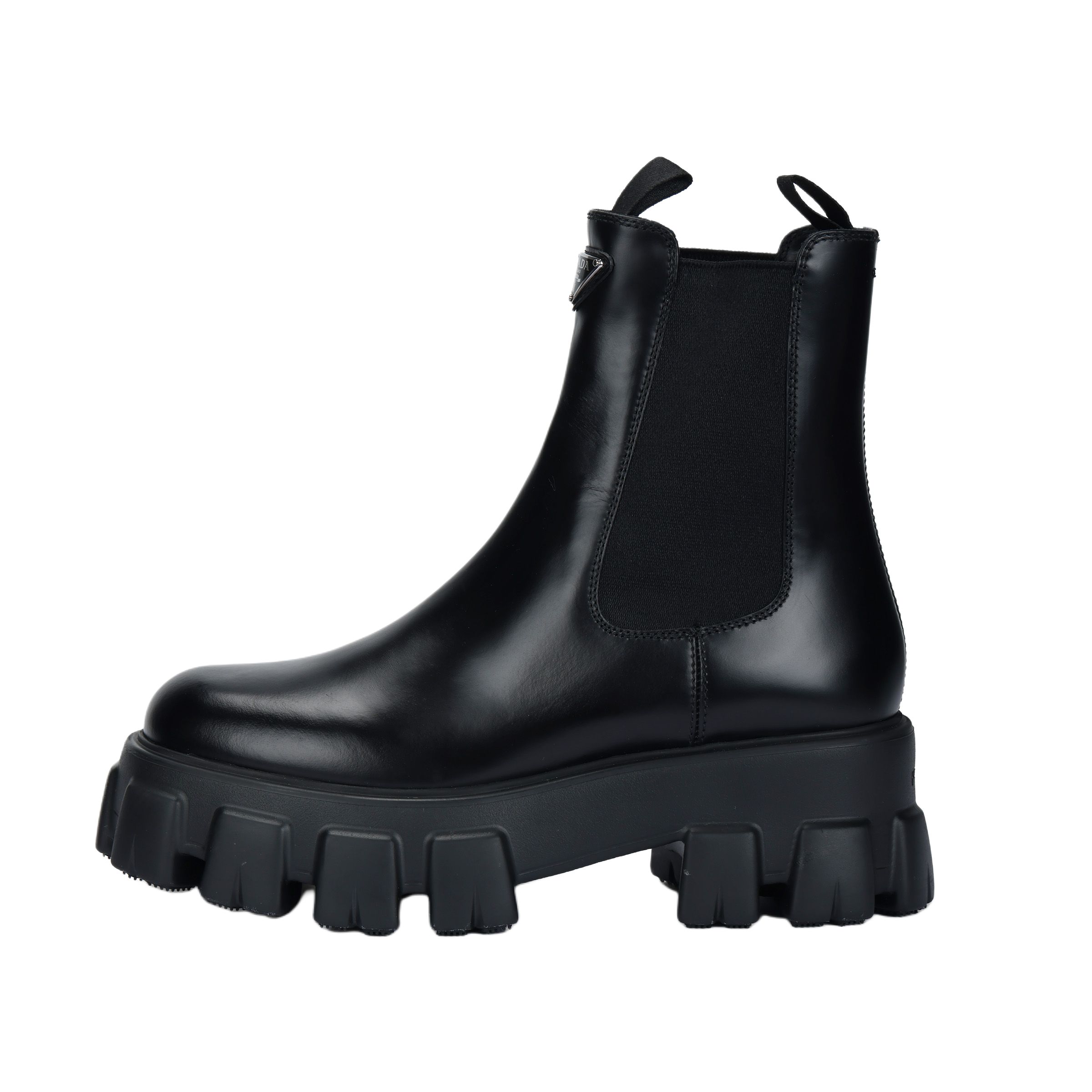PRADA Prada Monolith Leather Fashionable Round Toe Ankle Chelsea Boots Women's Black
