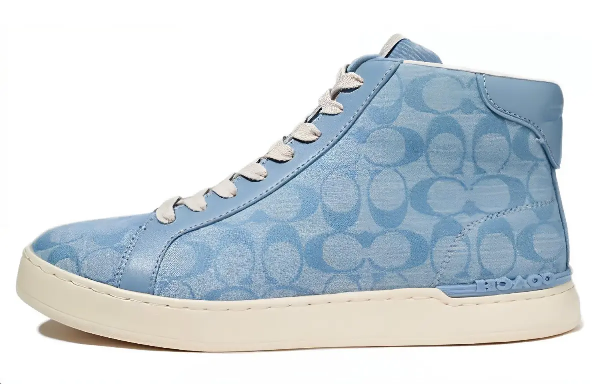 COACH Money Clip Fabric High top Stylish Skateboarding Shoes Men's Light Blue
