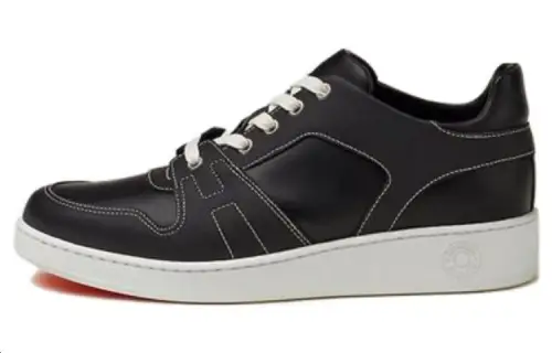 HERMES Leather Low top Stylish Skateboarding Shoes Men's Black