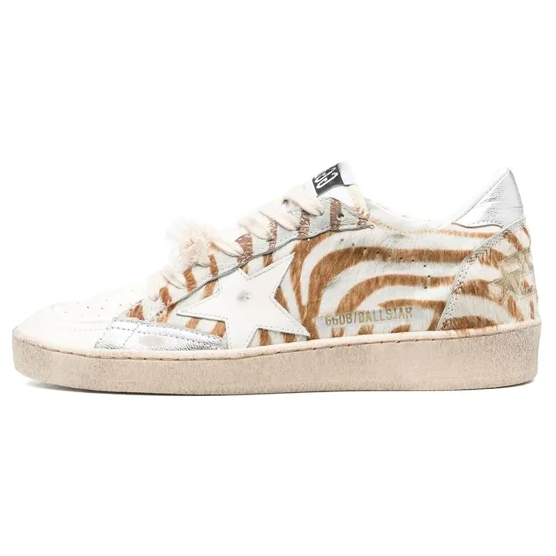 Golden Goose Ball Star Cow Leather Low top Stylish Skateboarding Shoes Women's White Brown Distressed