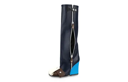 LOUIS VUITTON Patti Knee high Boots Women's Black Blue