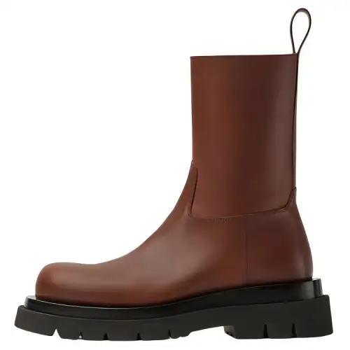 Bottega Veneta Lug Cow Leather Ankle Boots Men's Dark Chestnut