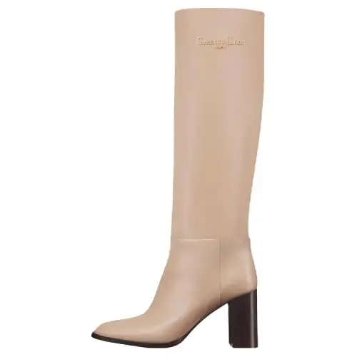 DIOR D Town Cow Leather Knee high Boots 8cm Women's Beige