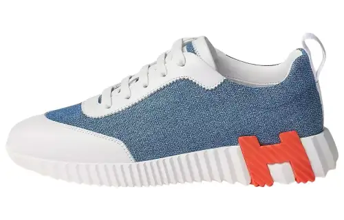 HERMES Bouncing Denim, Leather Low top Sports Casual Shoes Women's Blue