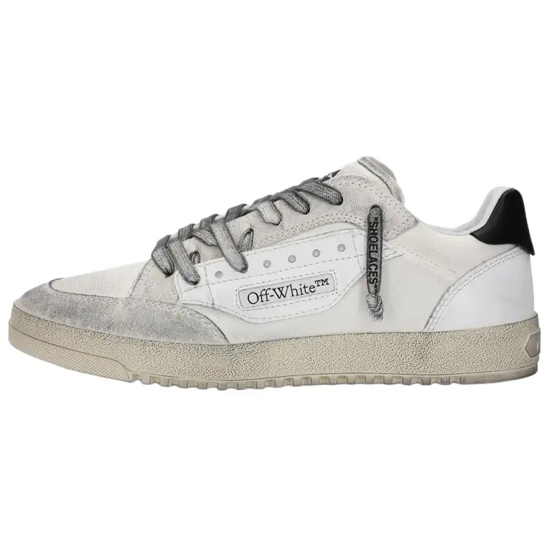 OFF WHITE Zip Tie Leather Low top Stylish Skateboarding Shoes Men's White Distressed