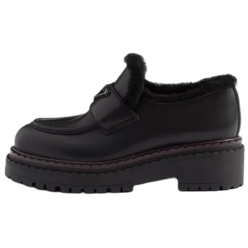 PRADA Chocolate Leather Loafers 5.5cm Women's Black