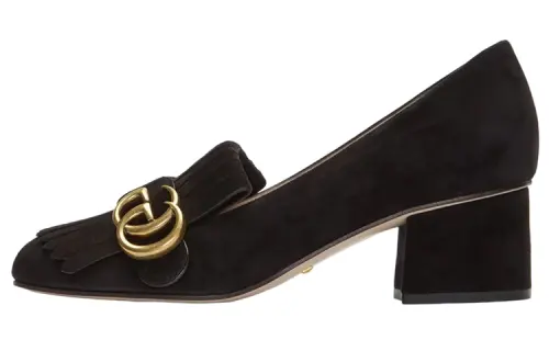 GUCCI Suede Chunky Heel Mary Jane Shoes Women's Black