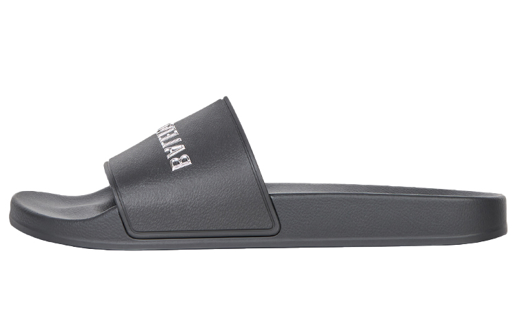 Balenciaga Pool Slides Black Chrome Logo