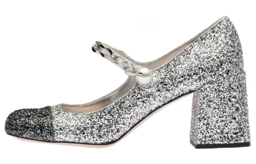 MIU MIU Chunky Heel High Heels 6.5cm Women's Silver