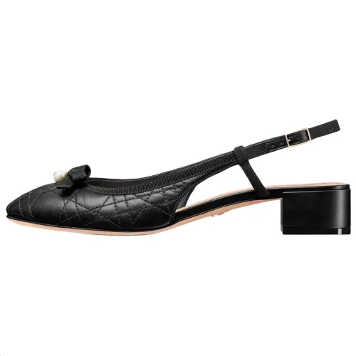 DIOR Ballet Cow Leather Chunky Heel High Heels 3cm Women's Black