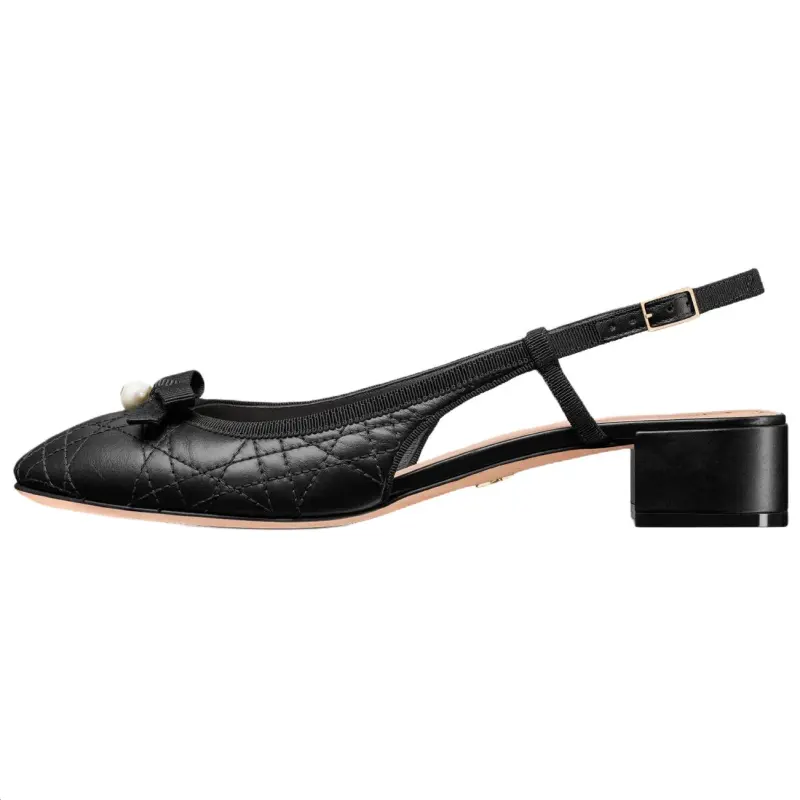 DIOR Ballet Cow Leather Chunky Heel High Heels 3cm Women's Black