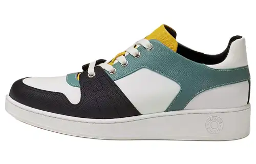 HERMES Free Cow Leather Low top Stylish Skateboarding Shoes Men's White Black Blue