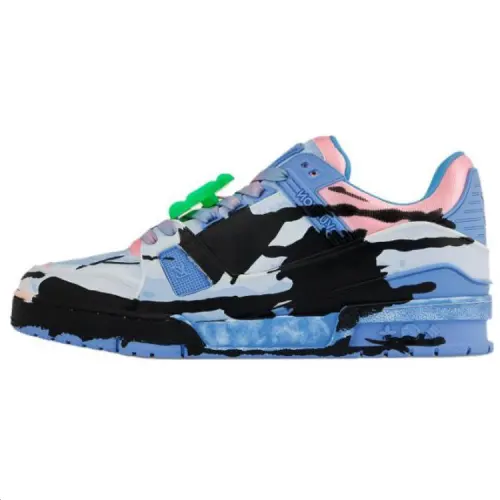 LOUIS VUITTON Trainer Leather Low top Skateboard Shoes Unisex Blue Pink